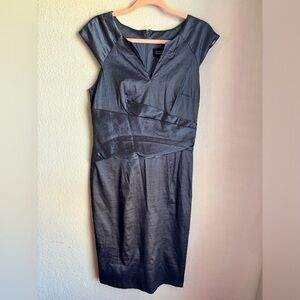 Adrianna Papell Steel Dark Gray Taffeta Short Sleeve Cocktail Sheath Dress 10